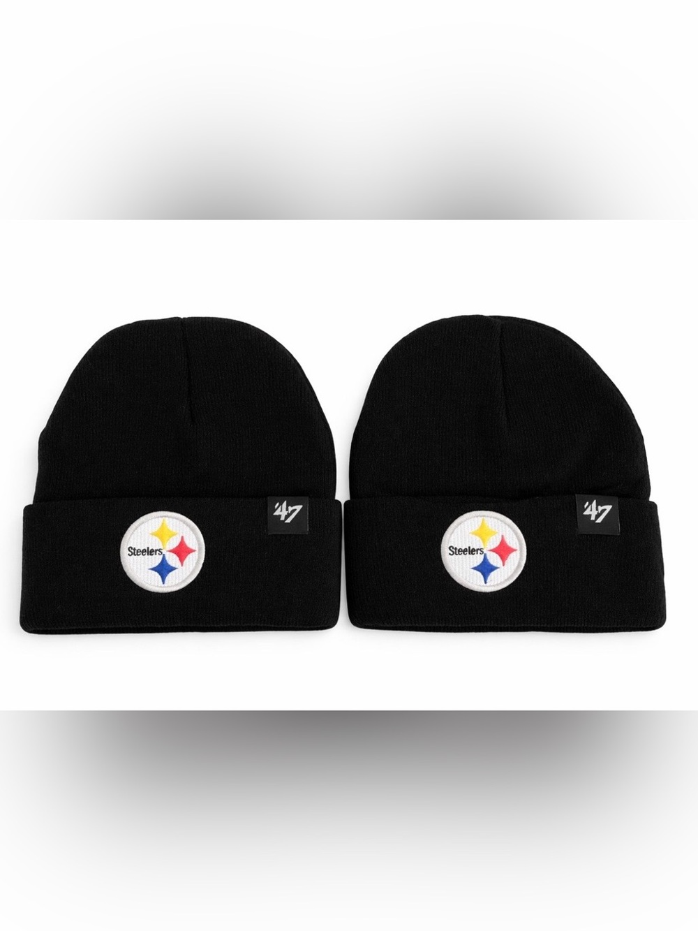 NEW Pittsburgh Steelers Black Cuffed Knit Beanie Hat Set of 2